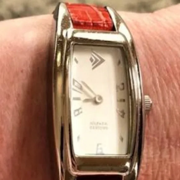Silpada Red Leather Watch Silpada Designs Ladies Tank Red Genuine Leather Wrist Watch  main image 4